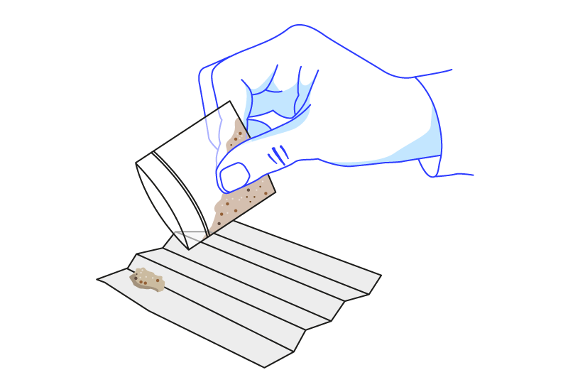 Illustration showing a hand tipping some heroin onto tin foil.
